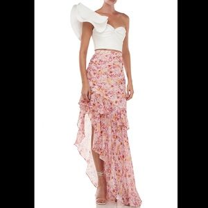 AMUR Emelia Asymmetrical Floral Flowy Silk Skirt Size 2 / XS